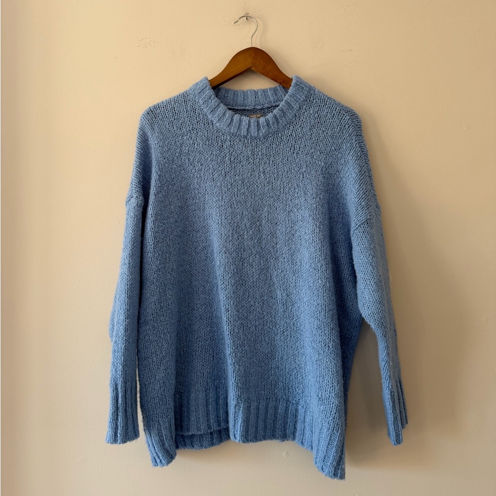 Aerie Light Blue Oversized Slouchy Knit Cardigan Wool Alpaca Blend Size XS